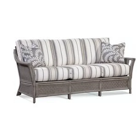 Wicker Sofa with 2 Throw Pillows